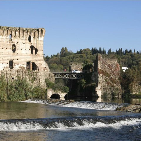 The ruins of the Medieval bridge in Borghetto sul Mincio
