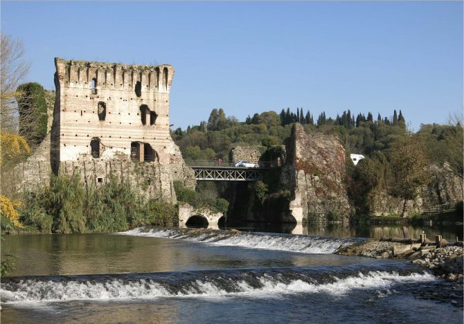 The ruins of the Medieval bridge in Borghetto sul Mincio